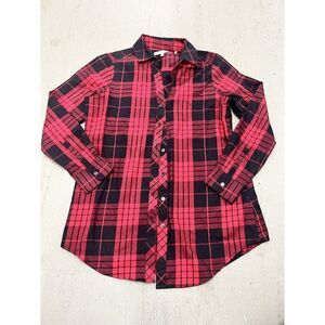 FOXCROFT Shirt Blouse Wrinkle Free Size 6 Red/Black Plaid‎ Cabincore
